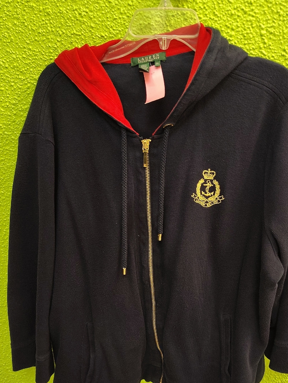 Lauren Ralph Lauren Navy Hoodie with Red Hood and Gold Crest